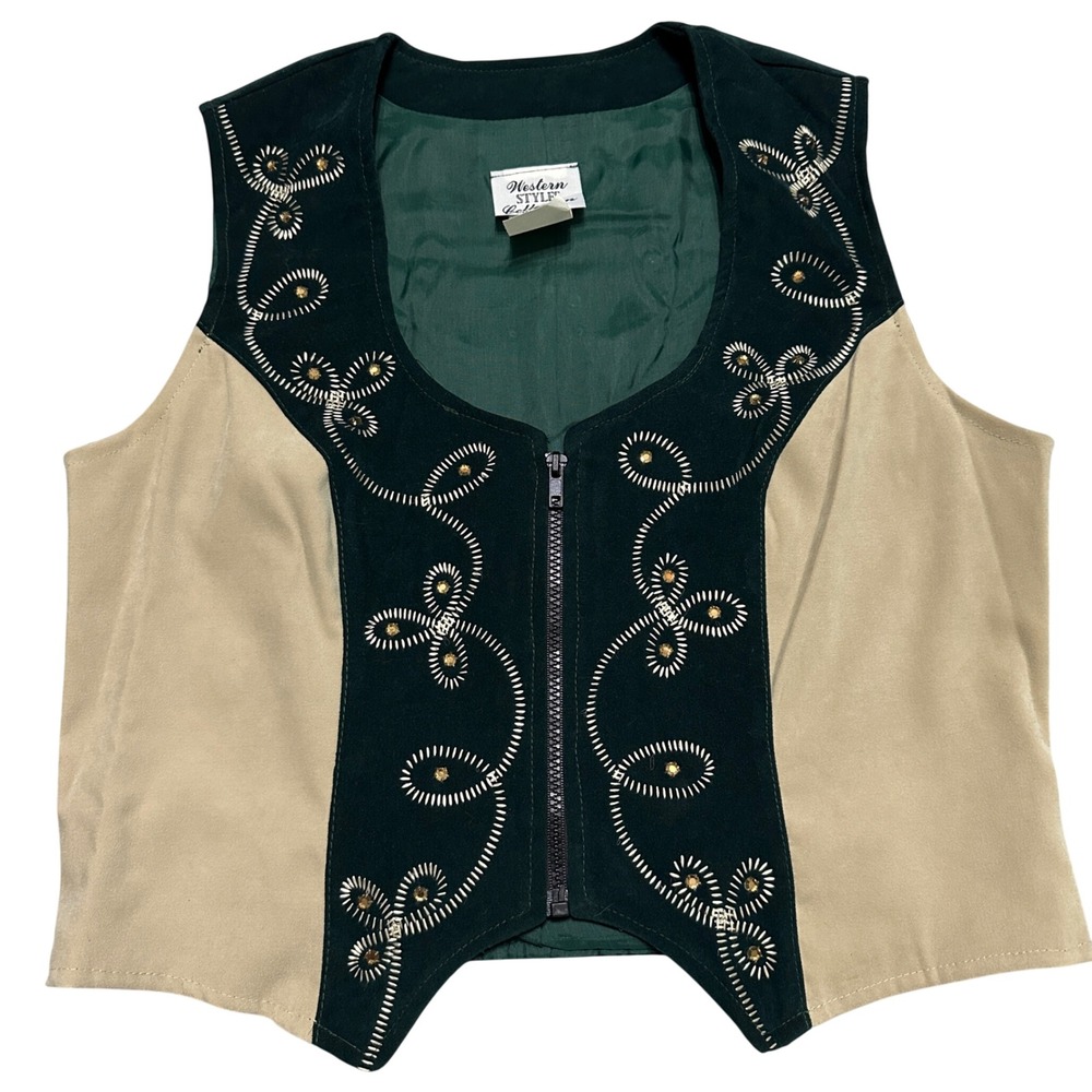VTG Western‎ Styles Womens Faux Suede Vest Top XL Embroidered Cowgirl Rodeo Boho